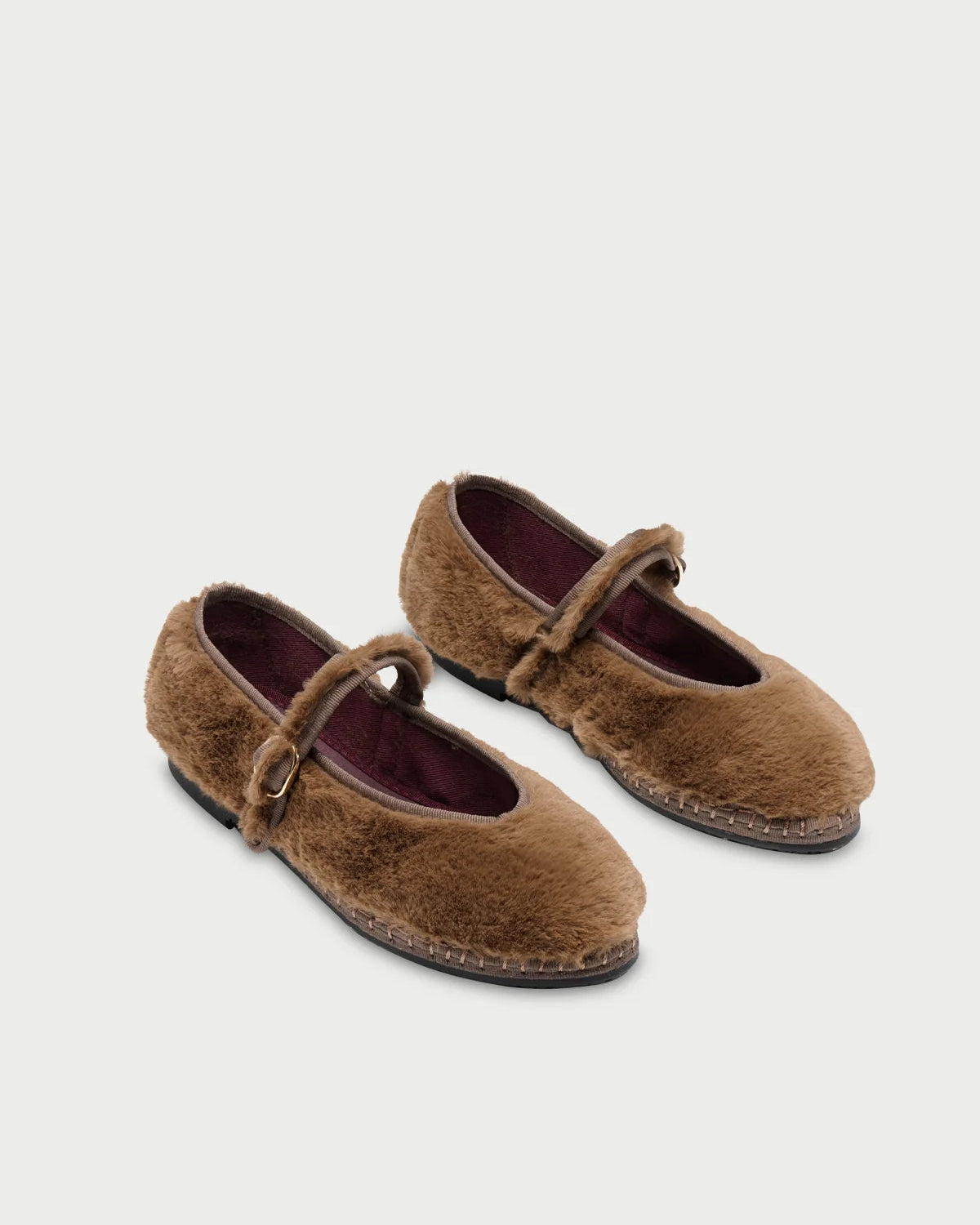brown faux fur flat shoe