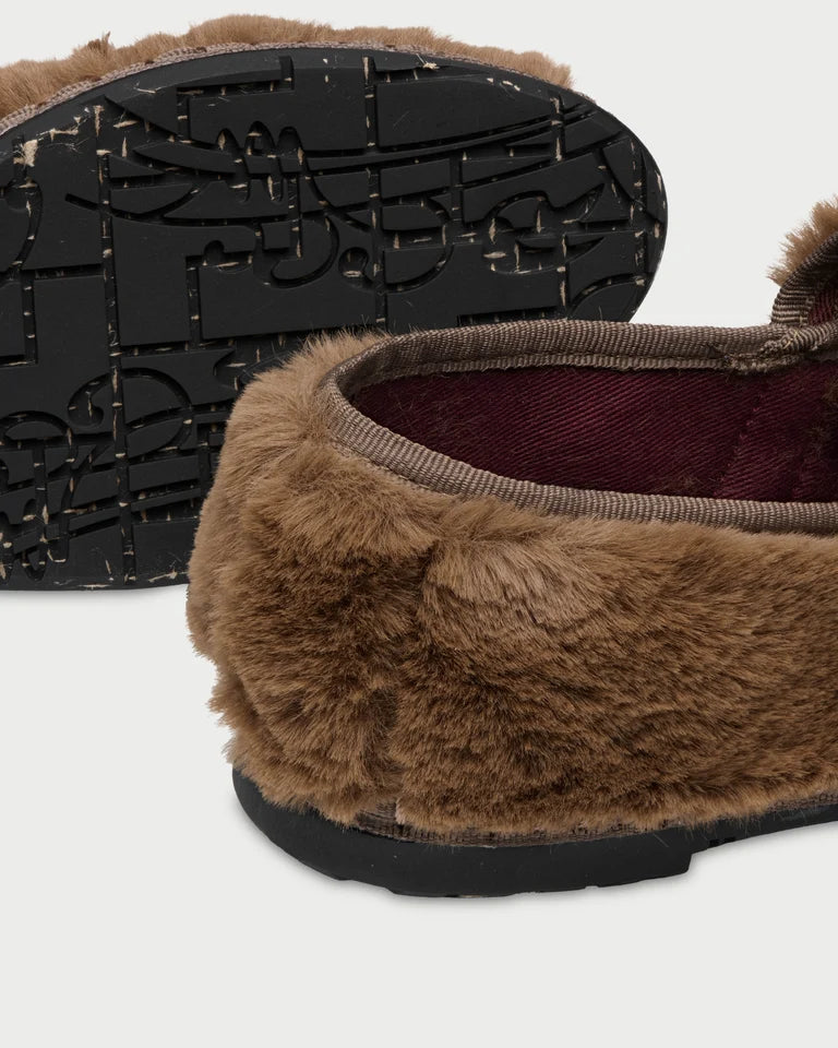 brown faux fur flat shoe
