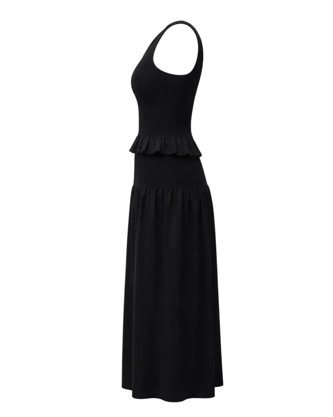 black ruched tank top and skirt in black