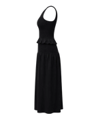 black ruched tank top and skirt in black