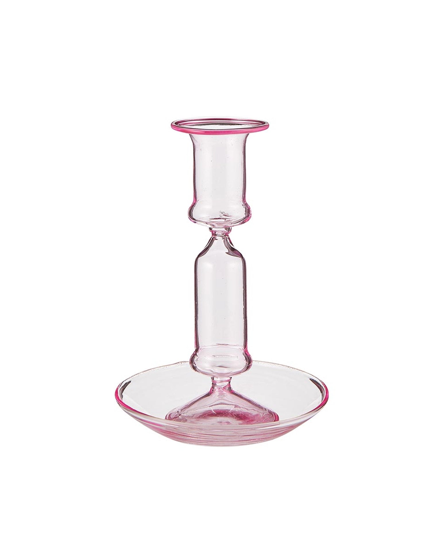 a pink glass taper candle holder
