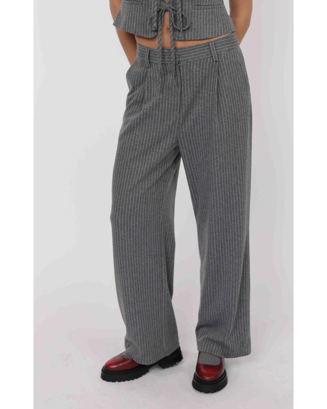 grey pinstripe tailored pant