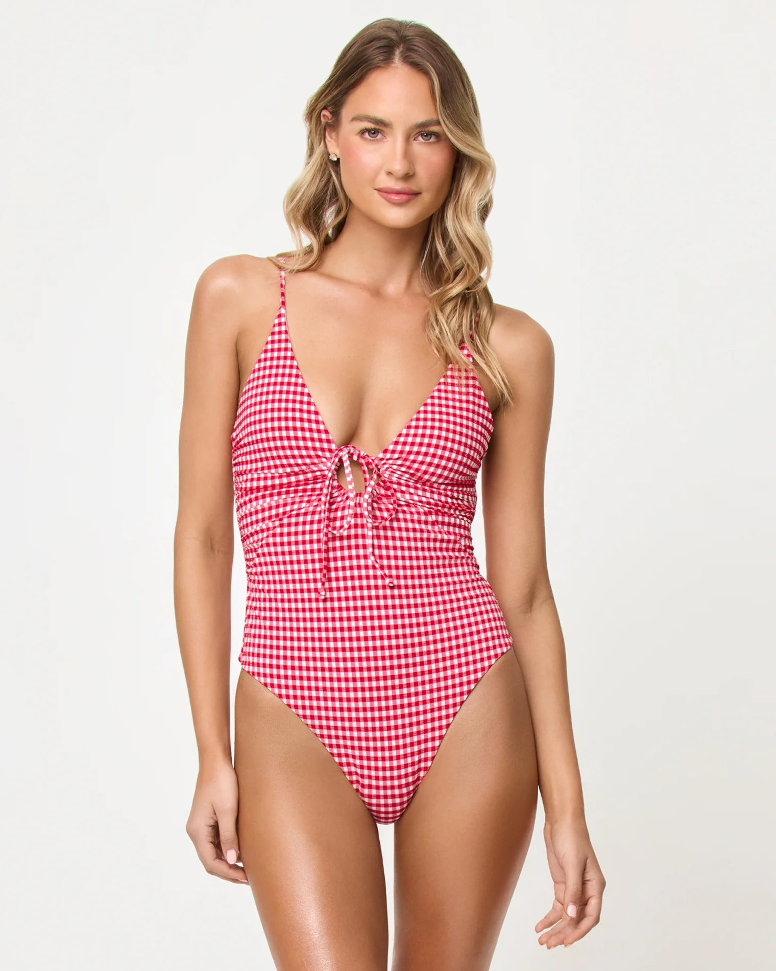 red and white gingham onepiece swimsuit