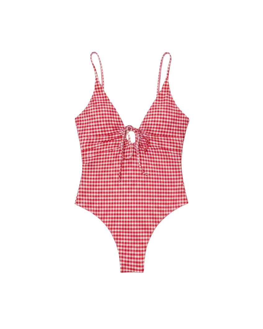 red and white gingham onepiece swimsuit
