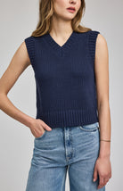 knit v-neck vest in navy
