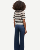 short sleeve cardigan in white with black and brown stripes