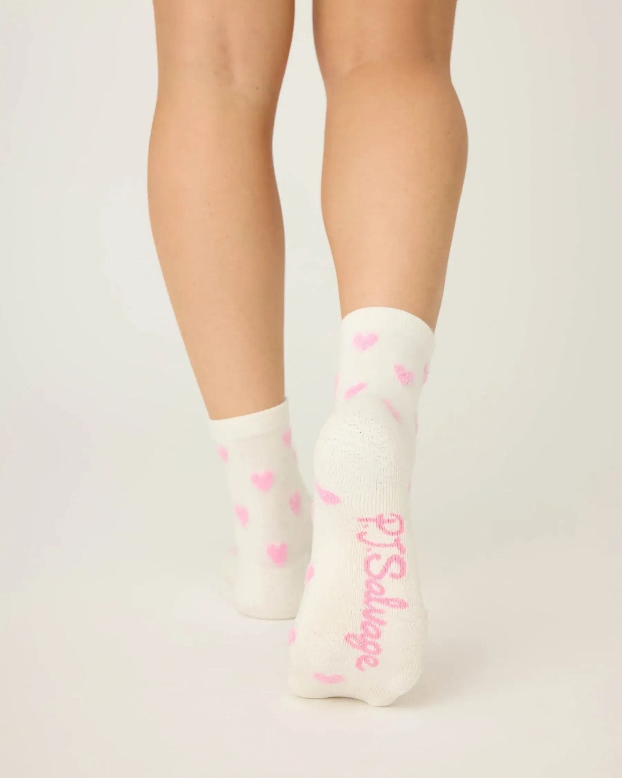 white ankle socks with pink hearts all over