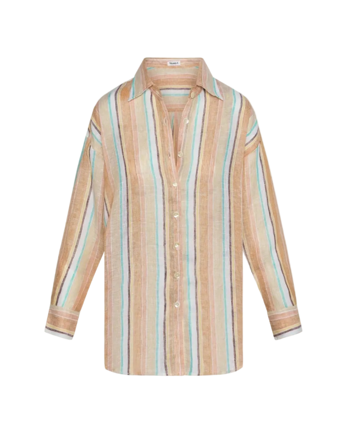 striped blouse in beige, brown and blue