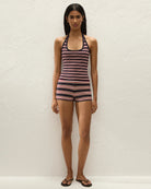 striped mini shorts in red and navy