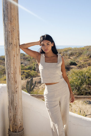 crop linen tank top