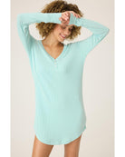 light blue long sleeve night shirt with pointelle details