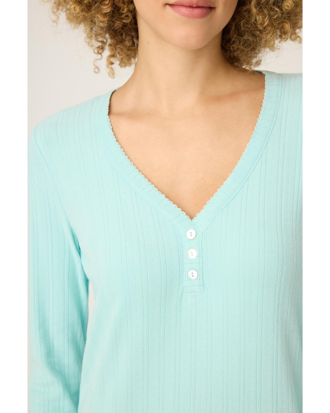 light blue long sleeve night shirt with pointelle details