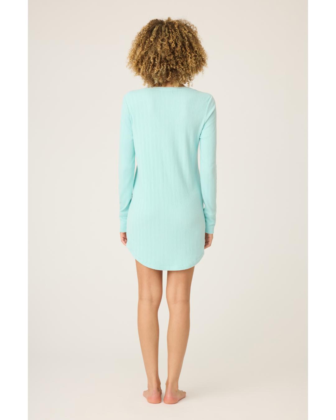 light blue long sleeve night shirt with pointelle details