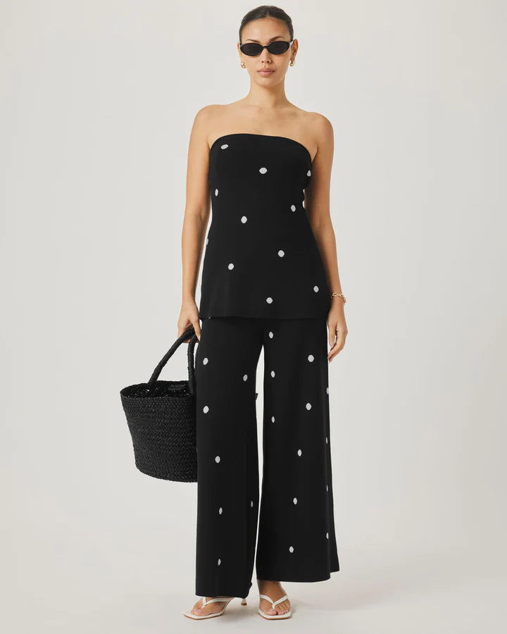 polka dot pants in black and white with a wide leg