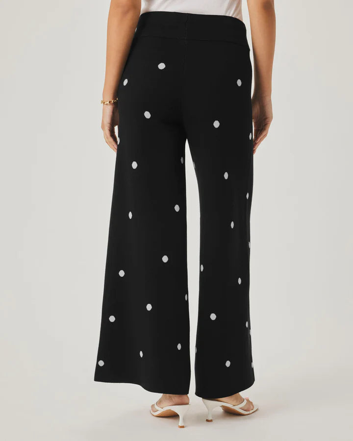 polka dot pants in black and white with a wide leg