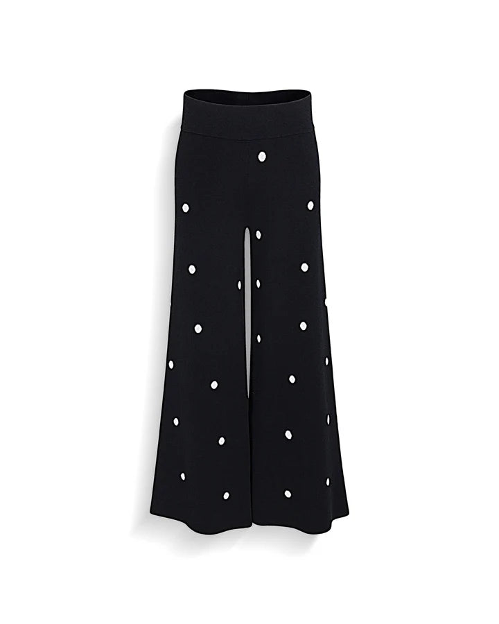 polka dot pants in black and white with a wide leg