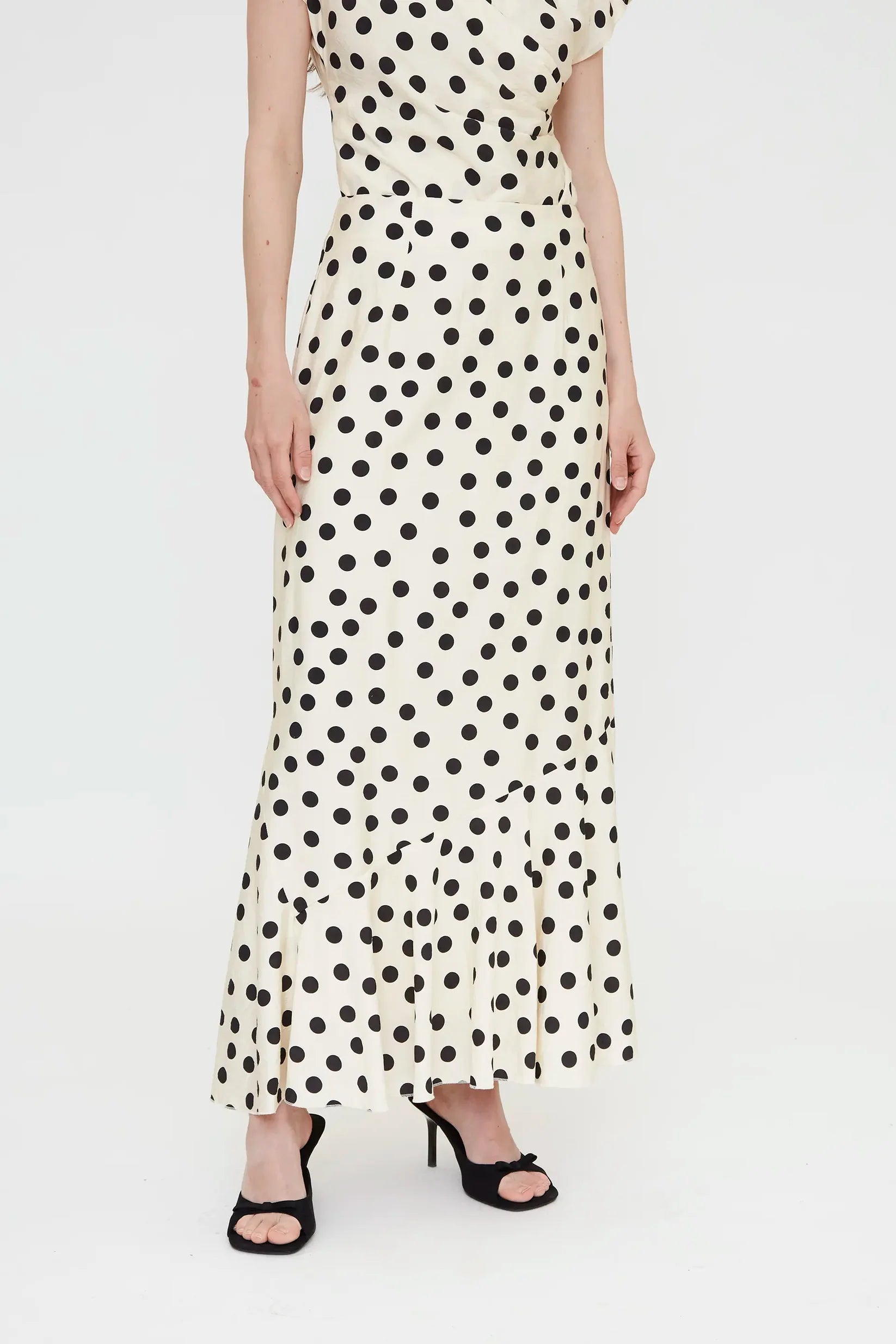 black and white polka dot midi skirt