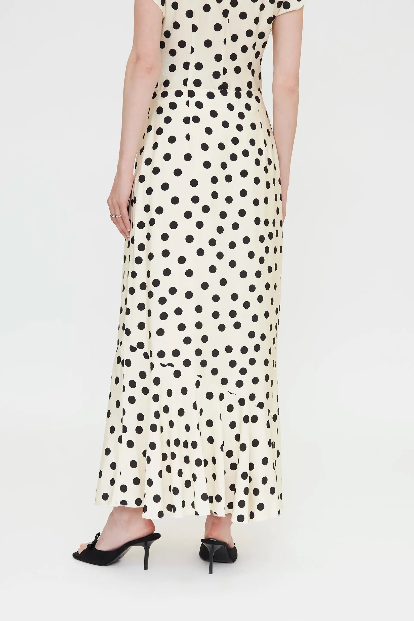 black and white polka dot midi skirt