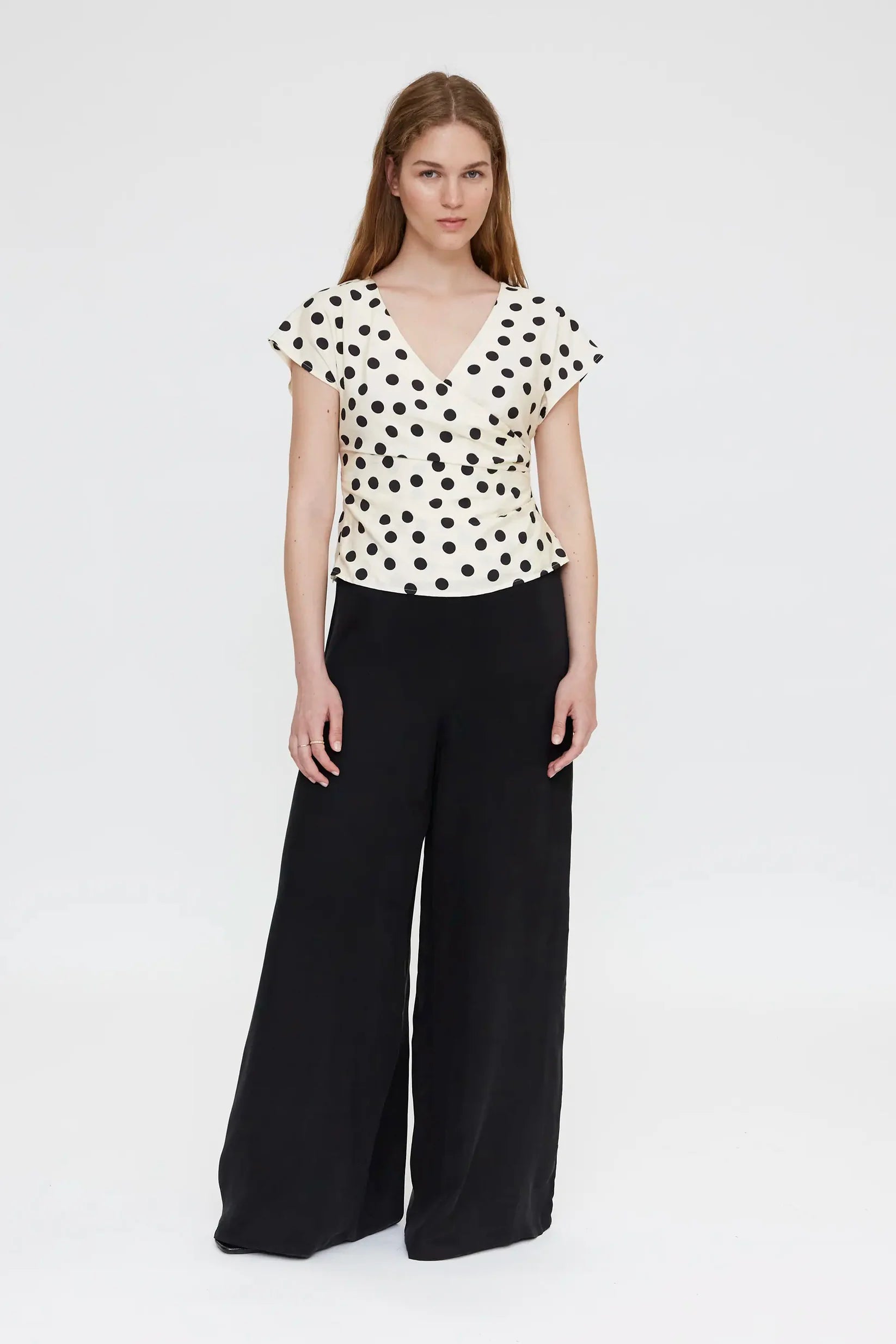 black and white polka dot top