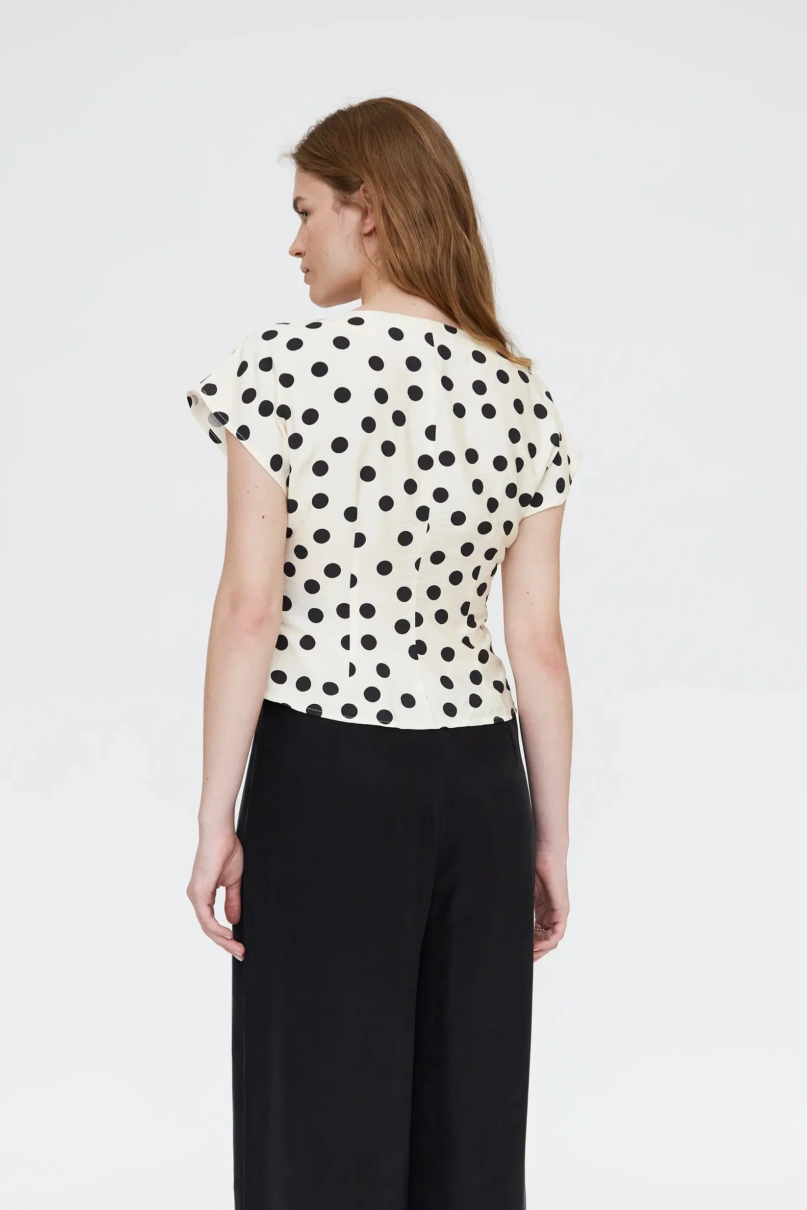 black and white polka dot top