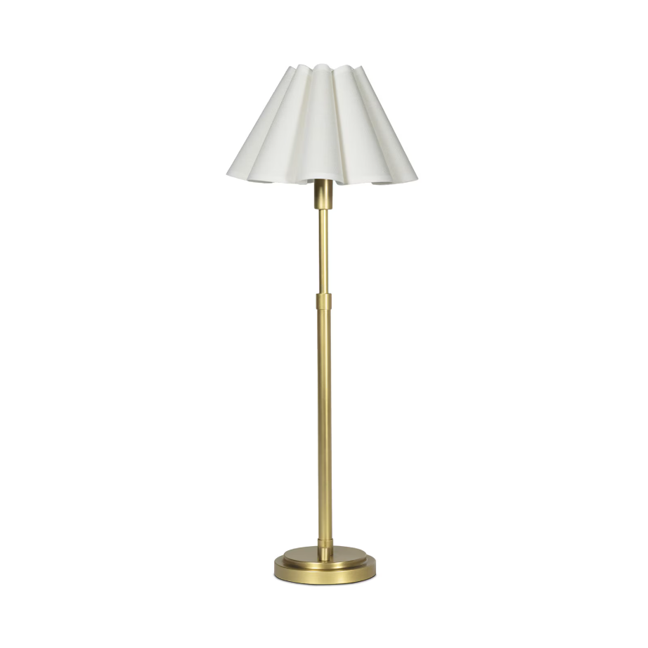 scalloped white lamp with brass stand