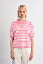pink stripe polo shirt
