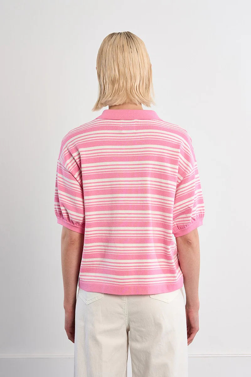 pink stripe polo shirt