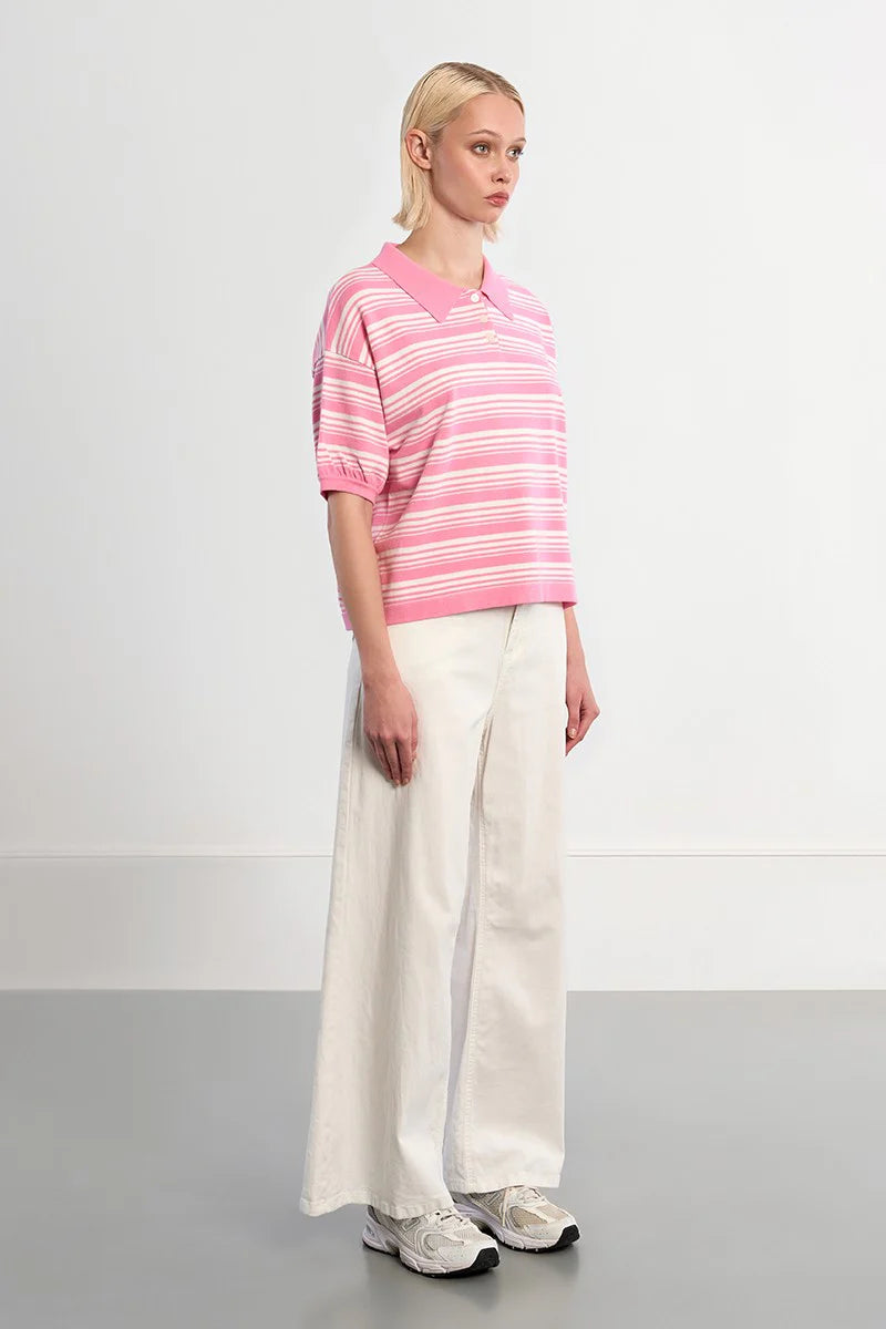 pink stripe polo shirt