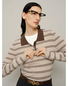 brown stripe polo shirt