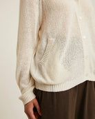 thin knit cardigan with hoodie in white