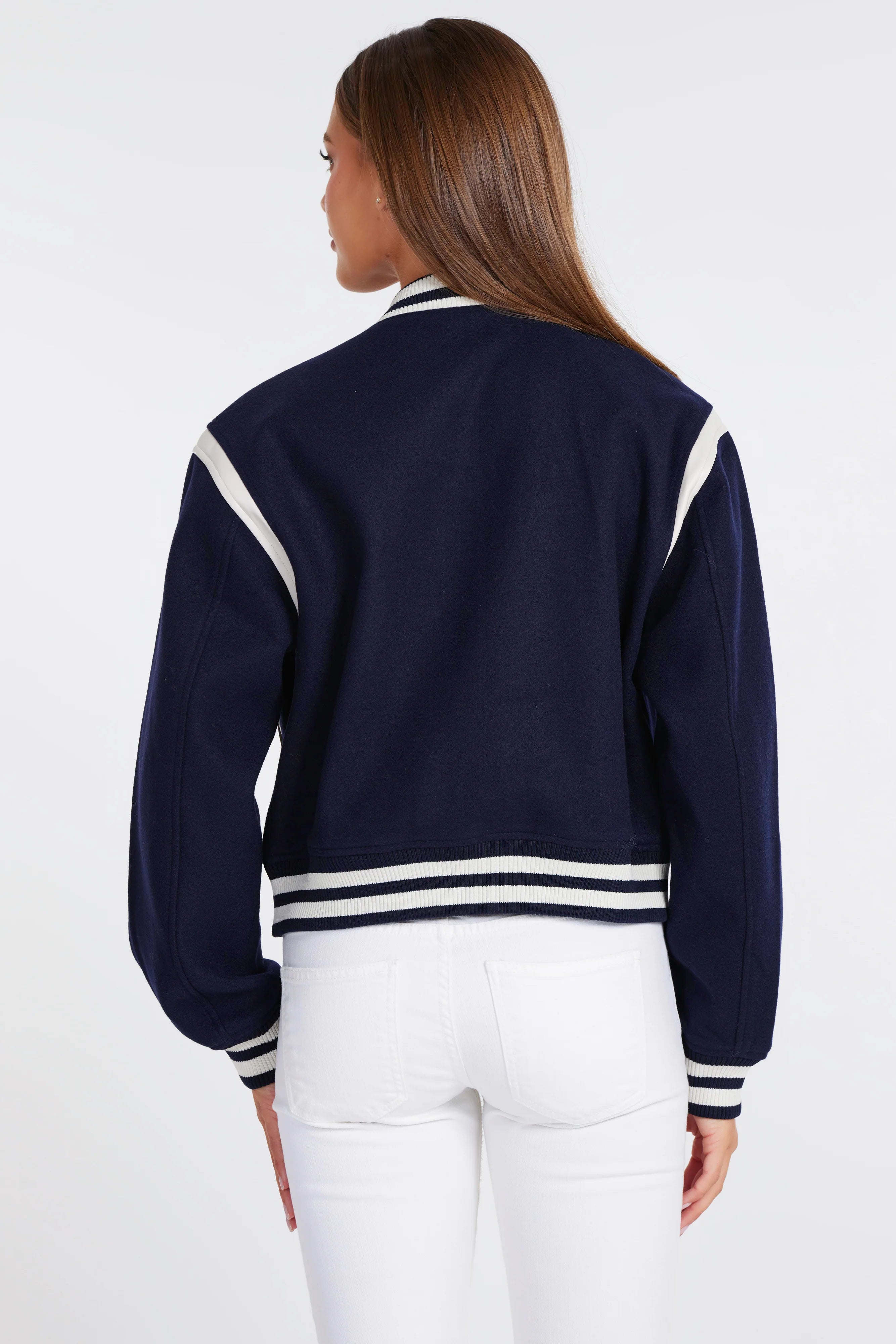 varsity jacket in navy blue