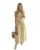 yellow floral tank top and skirt set
