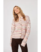 knit cardigan in with some pink, orange, red and brown in it