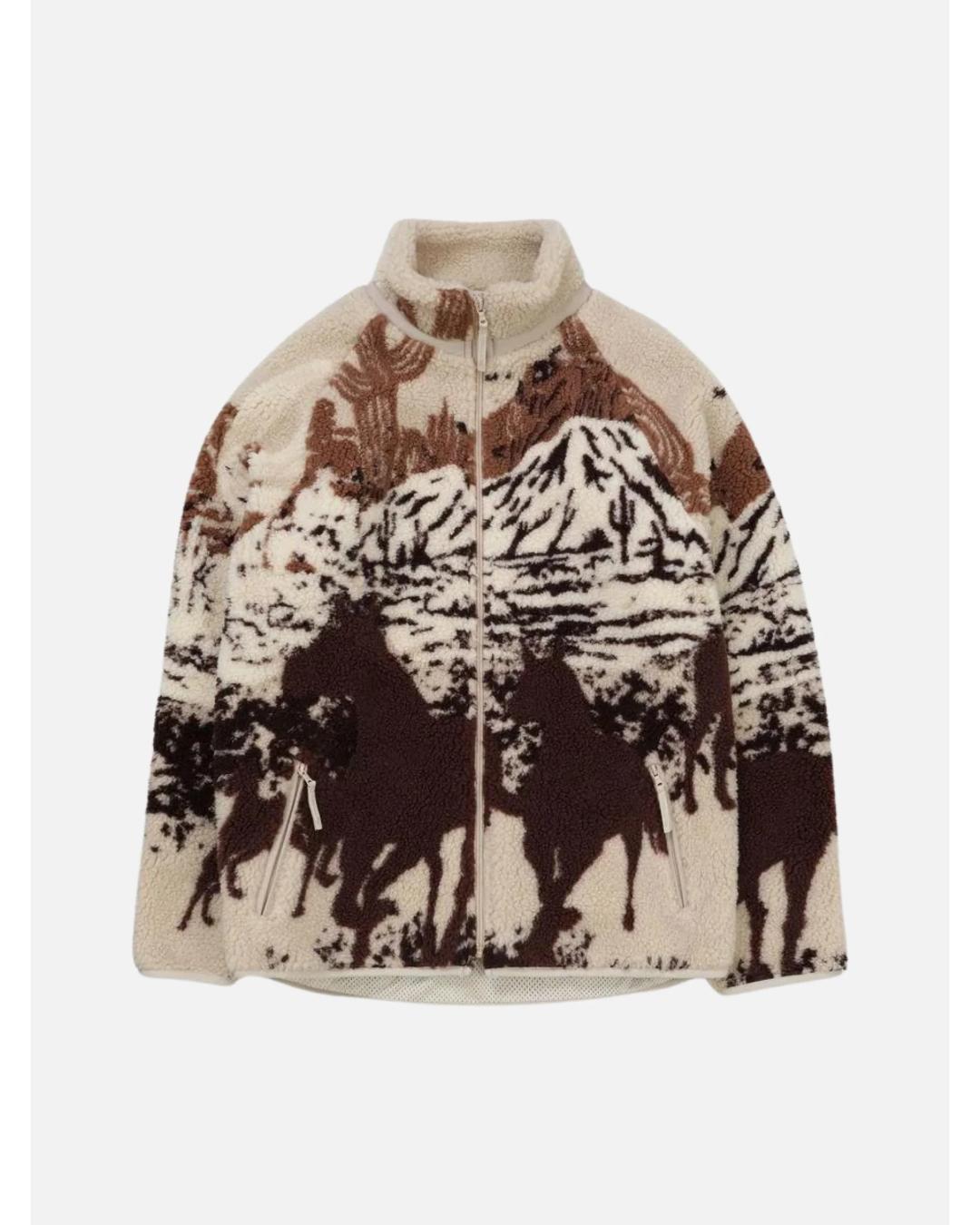 fleece jacket in brown with horses on it