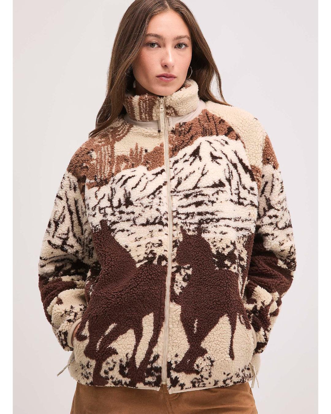 fleece jacket in brown with horses on it