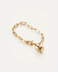 jenny bird link bracelet with heart pendant in gold