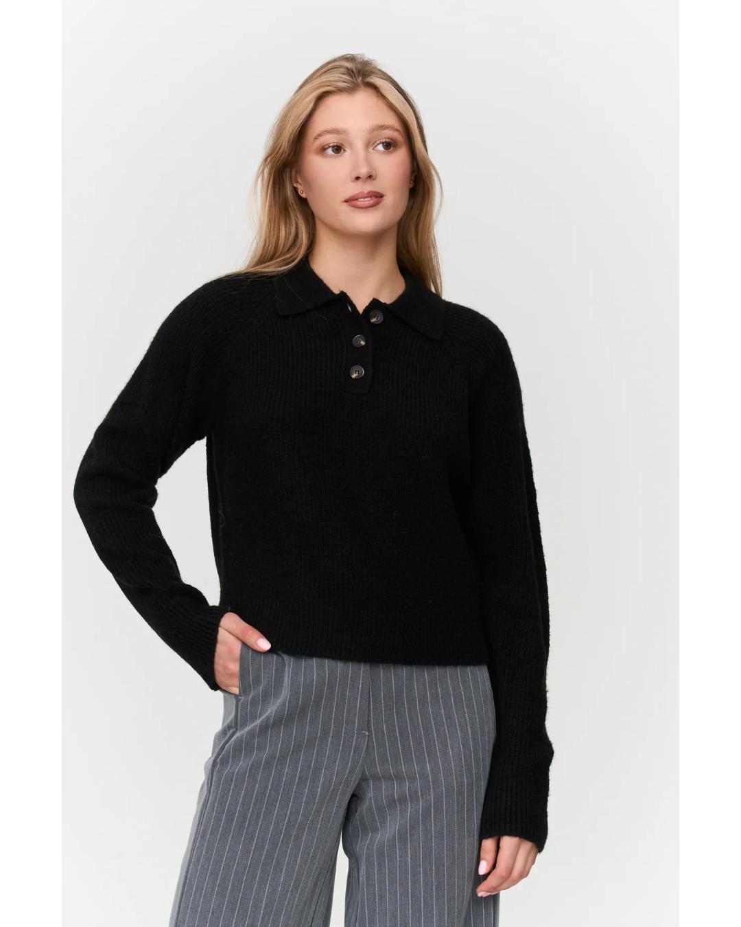 black polo knit sweater