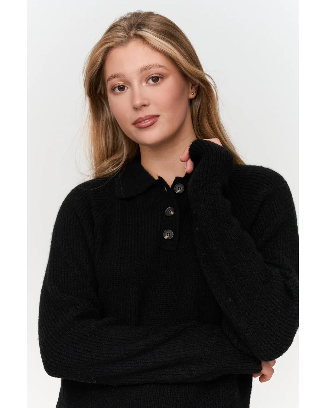 black polo knit sweater