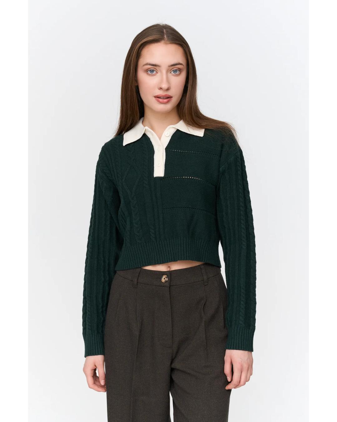green knit polo sweater
