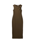 maxi brown dress with gold detail 