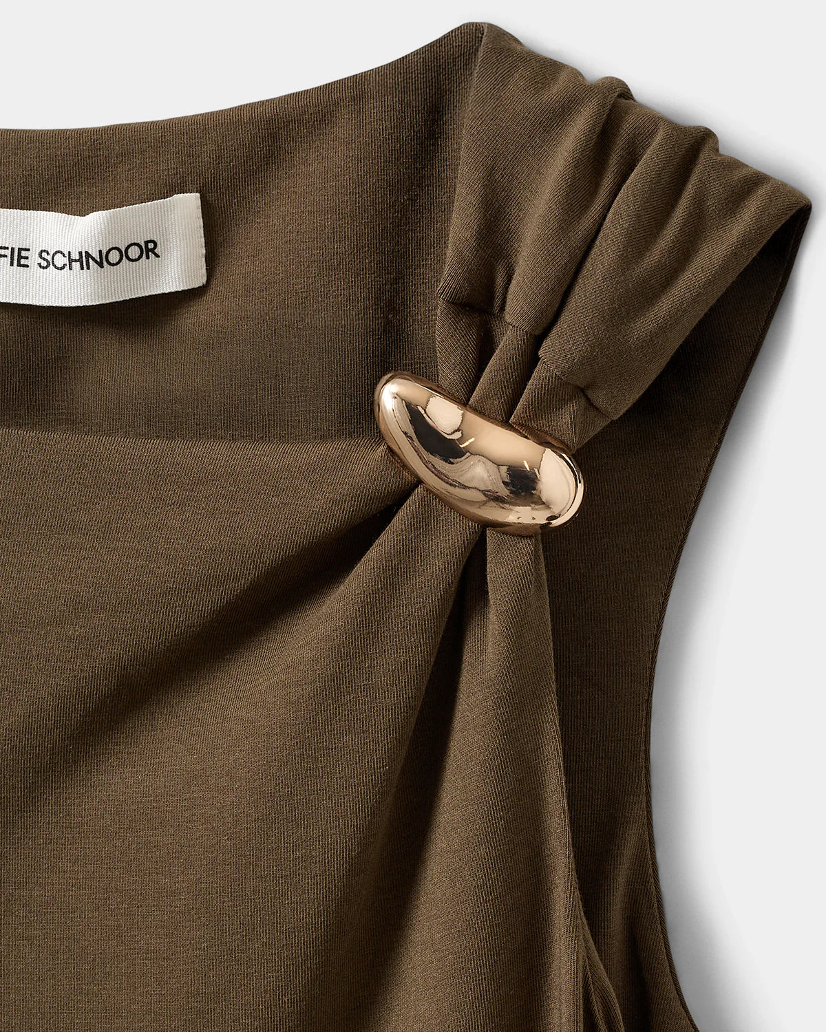 maxi brown dress with gold detail 