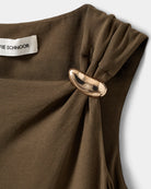 maxi brown dress with gold detail 