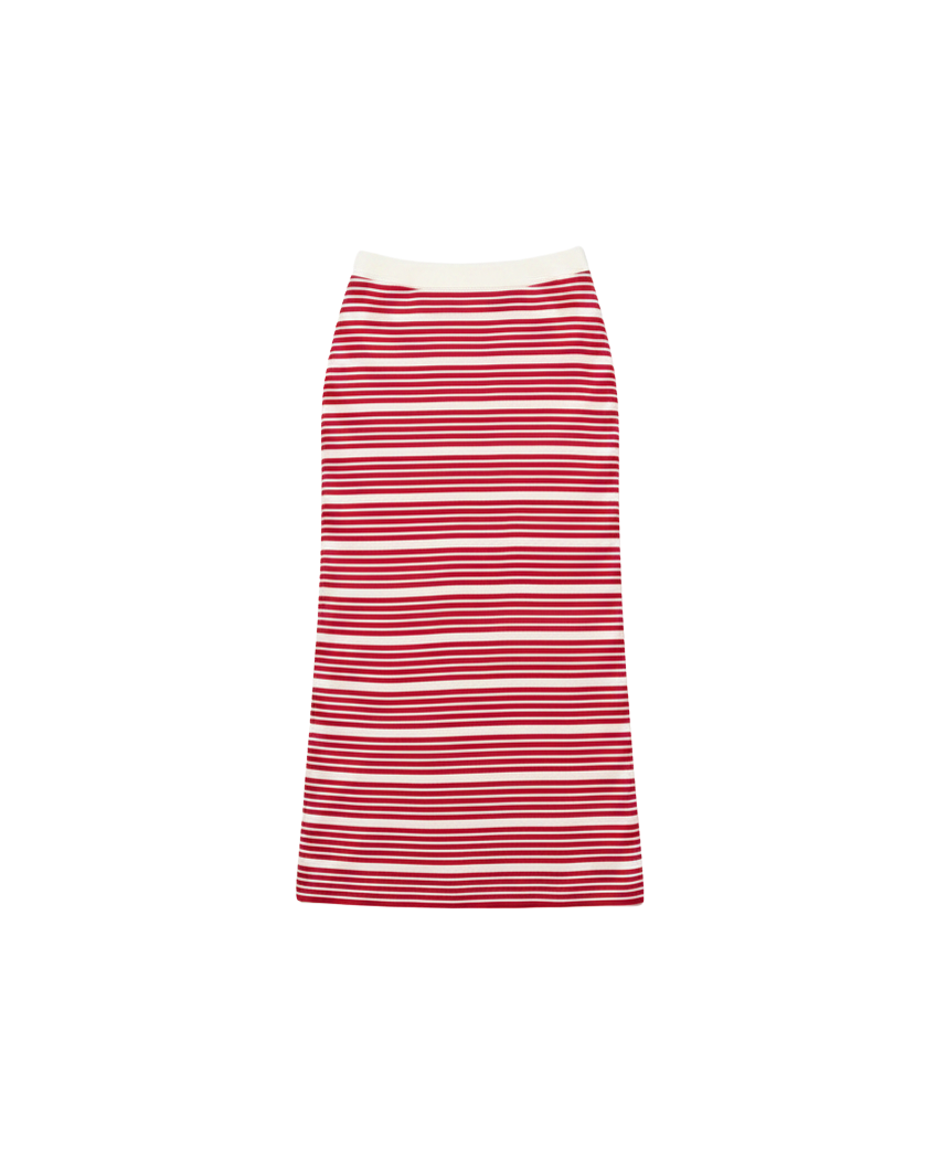 red and white stripe midi skirt