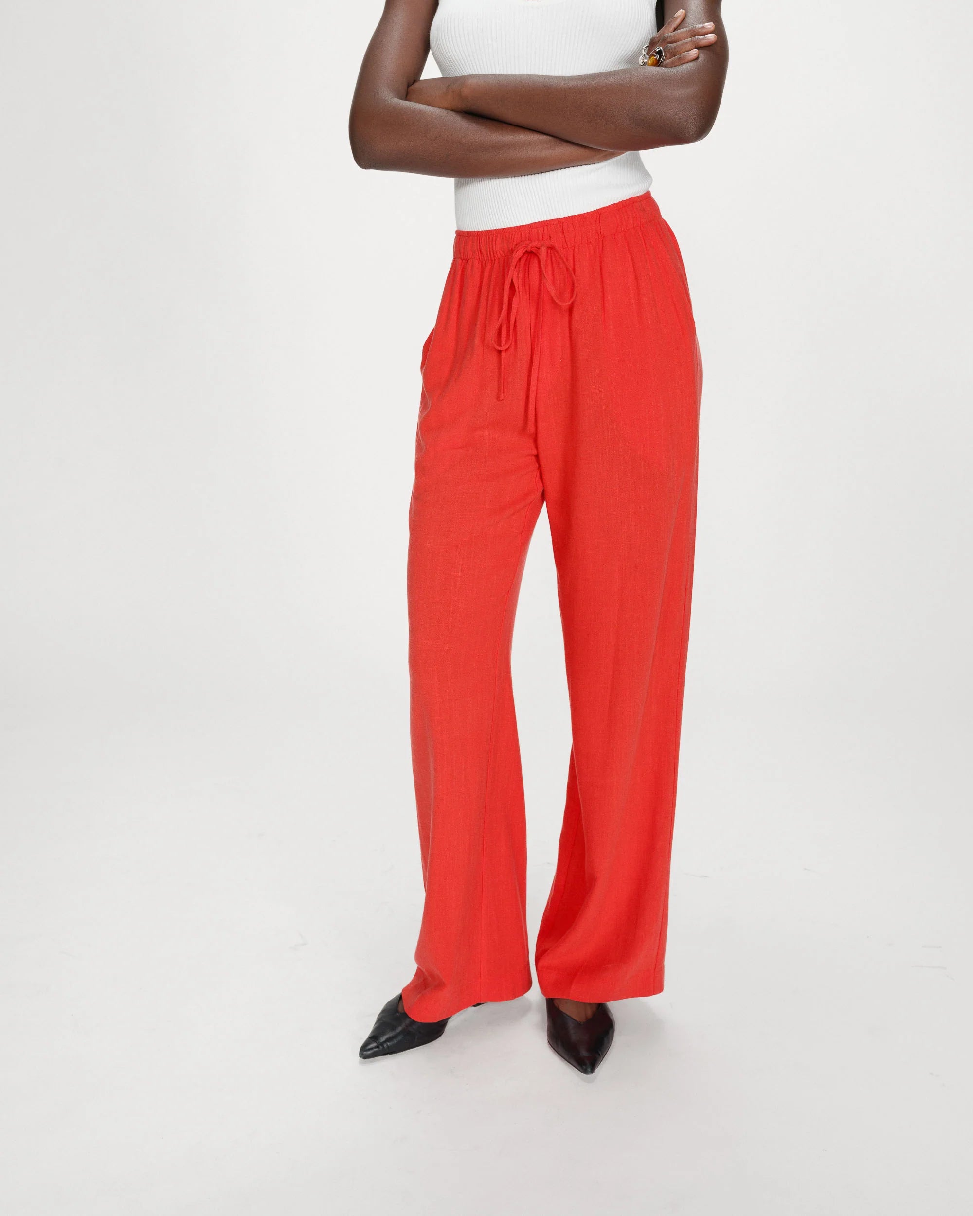 wide leg red linen pants