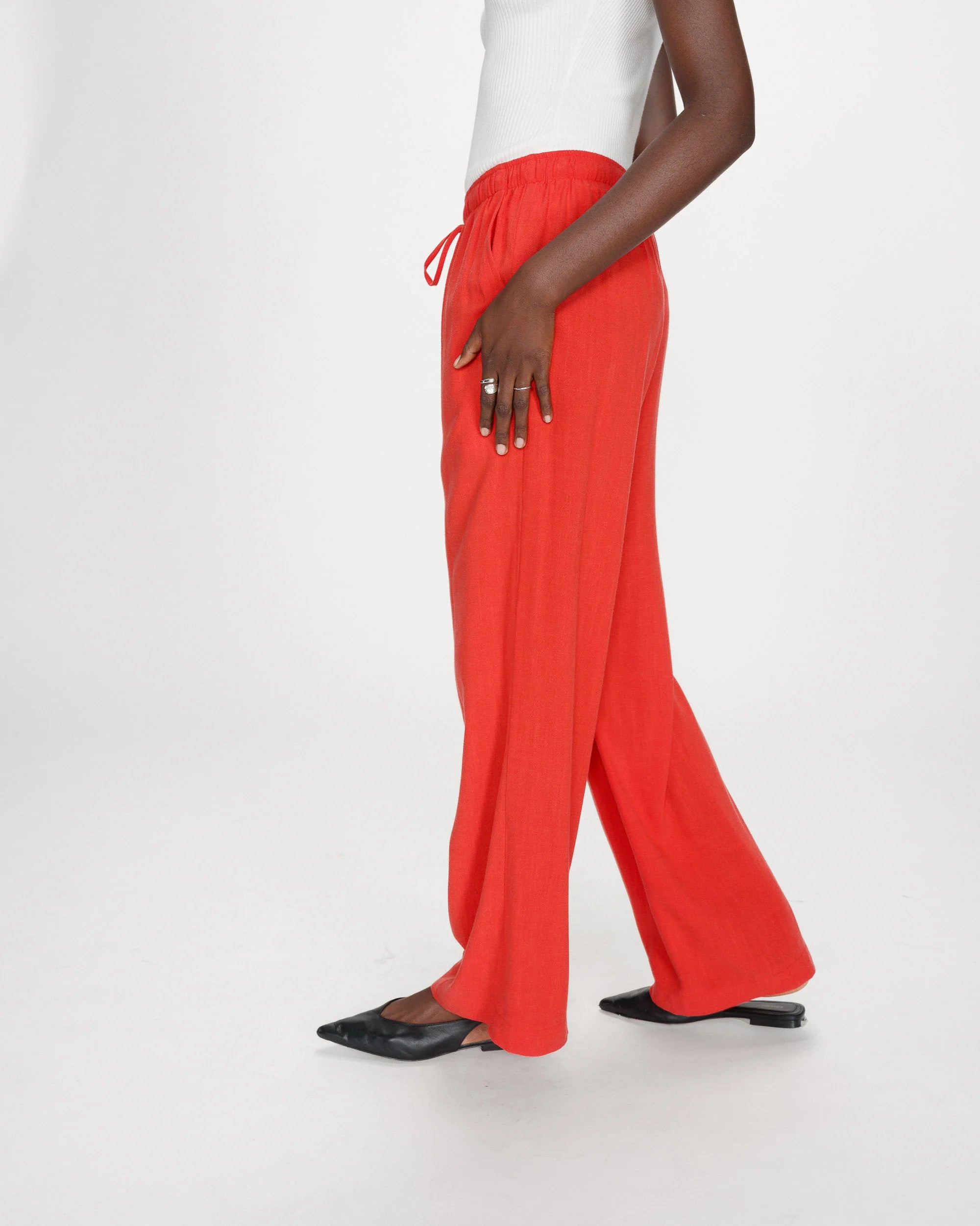 wide leg red linen pants