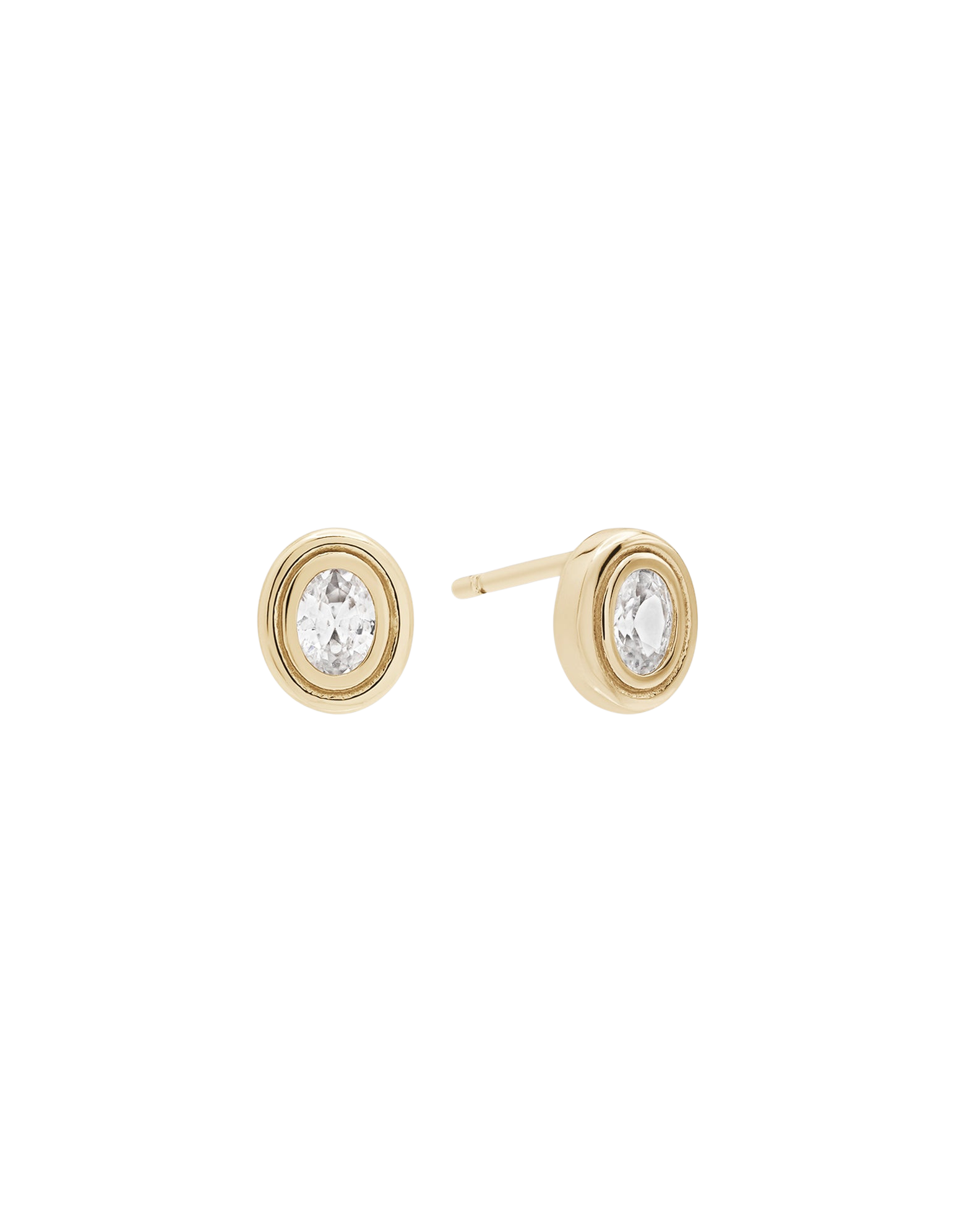 large gold stud earring with diamond in the middle