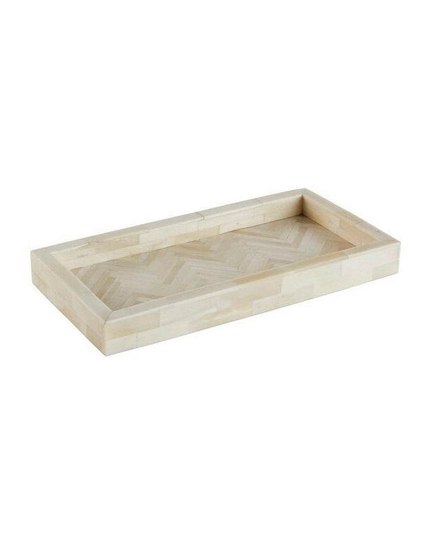 a herringbone patterned rectangular decorative tray