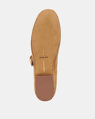 brown suede flats with gold jewels on strap