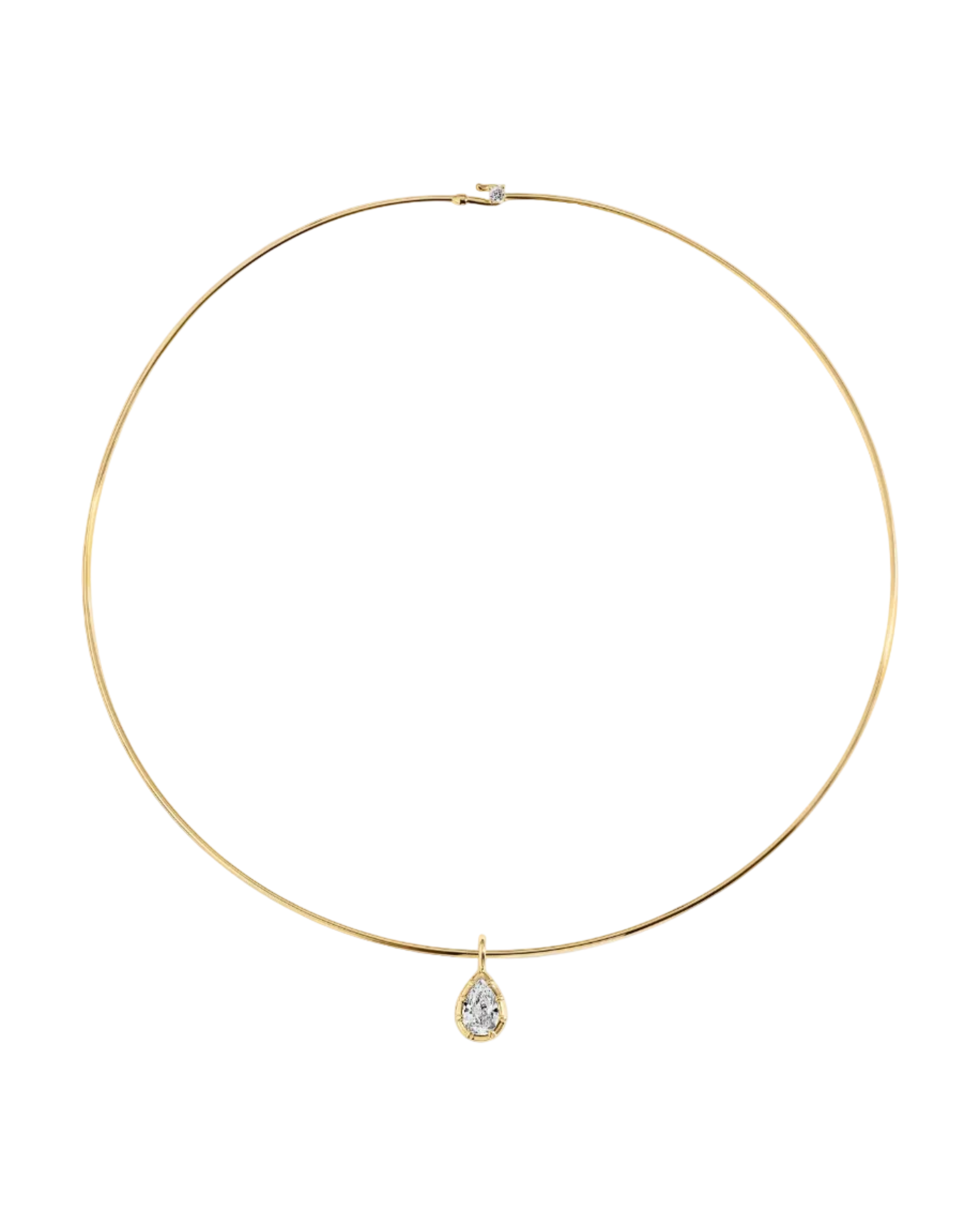 gold collar necklace with pear shaped pendant 