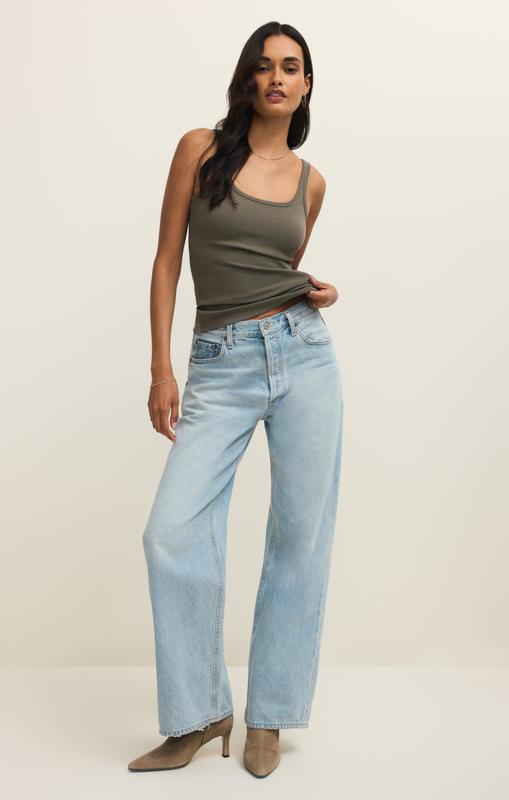 khaki green rib tank top